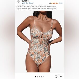 Cupshe Orange Floral Cutout Swimsuit, size Small, NWT
